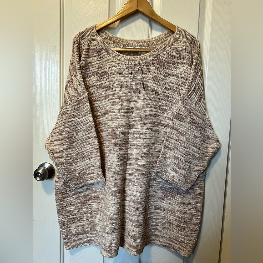 JJill pink white marled loose knit sweater, 3X NWT.